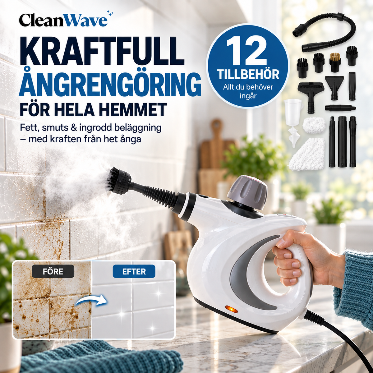 CleanWave™ Ångtvätt - Fläckfritt på minuter, utan skrubb